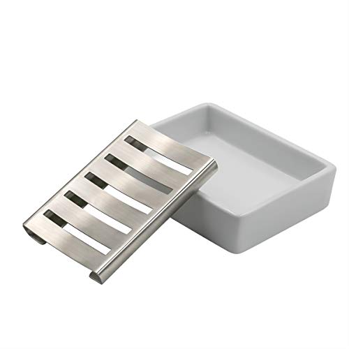 Topsky SD-001 Ceramic Soap Dish Holder Stainless Steel For Bathroom thumb #7