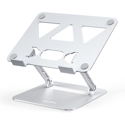 Aoviho Adjustable Laptop Stand for Desk,Portable Laptop Stand Holder and Riser,Foldable Aluminum Notebook Computer Stands for MacBook Air Pro HP Lenovo Dell Samsung Chromebook, 10-15.6 inch, Silver Cover