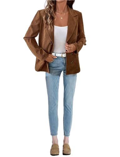 Mrjitor Women's Corduroy Suit Blazer Double Breasted Jacket Work Office