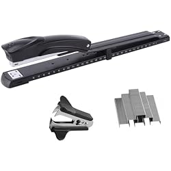 Long Reach Stapler,with 2000 Staples & Stapler Remover Full Strip，20-25 Sheet Capacity,with Built-in Ruler and Adjustable Locking Paper Guide, Gray