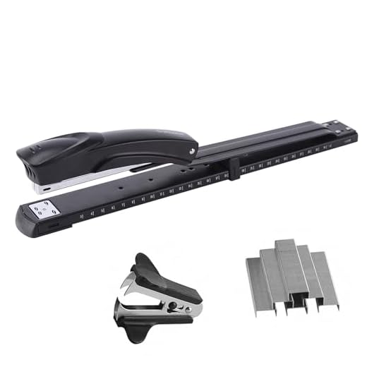 Craftinova Long Reach Stapler,with 2000 Staples & Stapler Remover Full Strip,20-25 Sheet Capacity,with Built-in Ruler and Adjustable Locking Paper Guide, Black