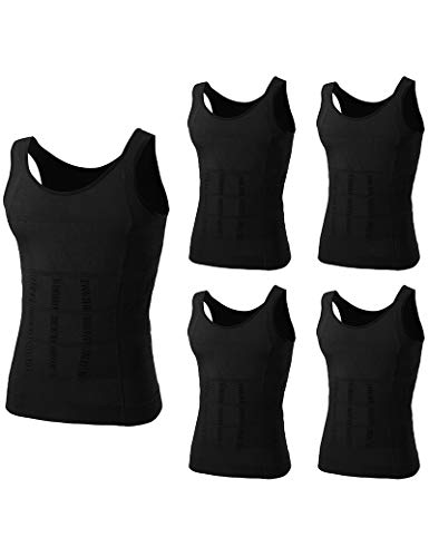 TopTie 5 Pack Slimming Body Shaper Compression Shirt, Men's Sculpting Vest Muscle Tank-Black-XL