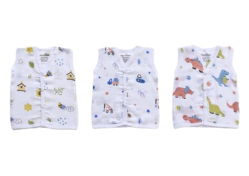 Image of MamaBee Organic Cotton Muslin Button Jabla | Printed Jabla | for Boys & Girls | Soft & Comfortable Baby Products | Sleeveless Vest | Snap Button Jabla |