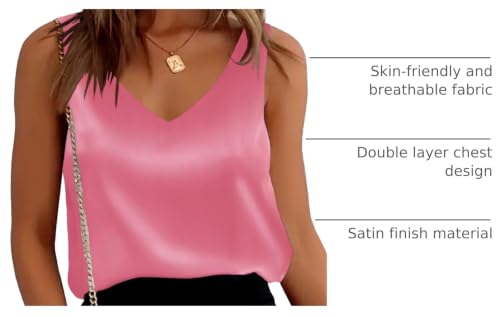 Image of Ekouaer Womens Silk Satin Tank Tops V Neck Casual Cami Sleeveless Camisole Blouses Summer Basic Tank Shirt