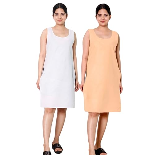 Image of KASANI Women's Camisole Cotton Long Knee-Length Sameej /Slip /Inner, Sleeveless, Pack of 2