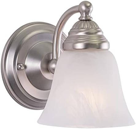 VAXCEL Standford 1-Light 5.25 inch Wide Brushed Nickel Traditional Bathroom Vanity Lighting Fixture, White Alabaster Glass Shade, Dimmable, LED Compatible, Wall Mounted Steel Sconce