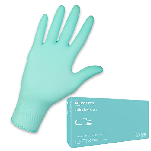 MERCATOR MEDICAL Nitrylhandschuhe | XS - XL | NITRYLEX GREEN Einweghandschuhe Puderfrei Textur an den Fingerspitzen Mikrotextur, Größe:L - 100 Stück, Farbe:Grün