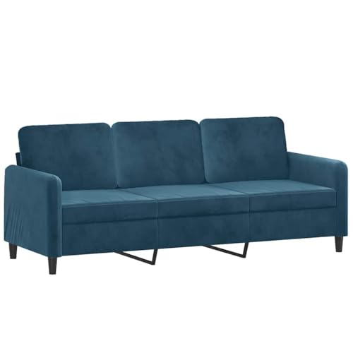 vidaXL Sofa 3-Sitzer, Loungesofa Couch mit Armlehnen Rückenkissen, Wohnzimmersofa Designsofa mit Metallgestell, Sitzmöbel Dreisitzer, Blau Samt