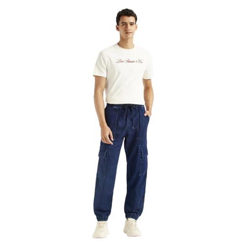 Image of Men's Tapered Dark-Blue Cargo Jogger Jeans