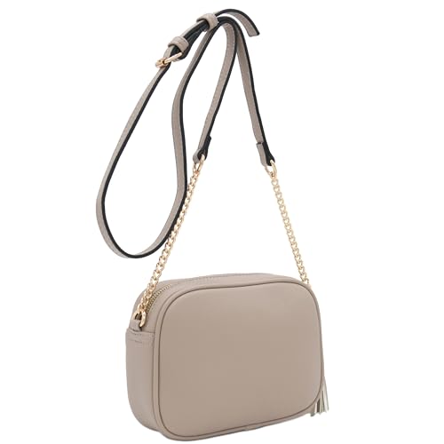 Image of FashionPuzzle Chevron Quilted Crossbody Camera Bag with Chain Strap and Tassel