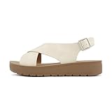 Soda Postman ~ Women Round Toe Crisscross Band Slingback Platform Slide Sandals (Beige Nubuck, 8.5)