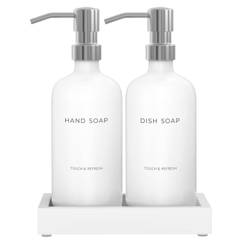 Kitchen Soap Dispenser Set with Tray - Hand and Dish Soap Dispenser for Kitchen,Modern Kitchen Decor & Accessories. (Silver)