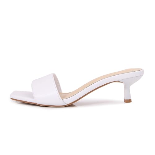 Women's Kitten Heels Sandals Heeled Slides Square Open Toe One Band Slip-On Heeled Mules Low Heeled Sandals for Women2