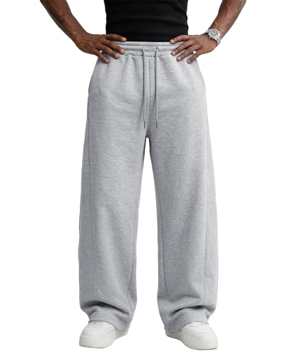 Image of Men's Baggy Sweatpants Cotton Fleece Wide Leg Lounge Sweat Pants Drawstring Waist Jogging Pants with Pockets