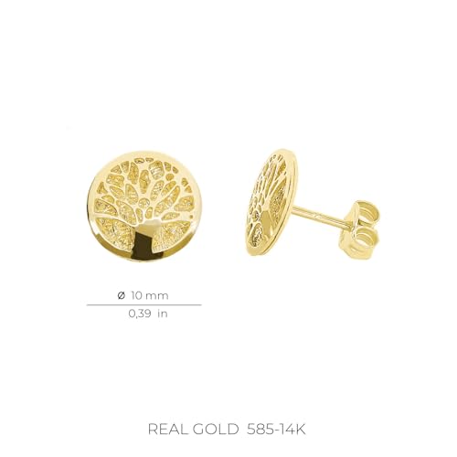 Lucchetta - 14 karat Yellow Gold Tree of Life Studs | 14k Solid Gold Earrings for Women | diameter 0.39in4