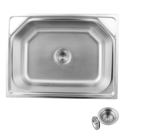 Image of HAPPY HOMES 304 Stainless Steel Kitchen Sink 24 x 18 x10 Fully Matte Finish Single Bowl Kitchen Sink |Square Coupling|