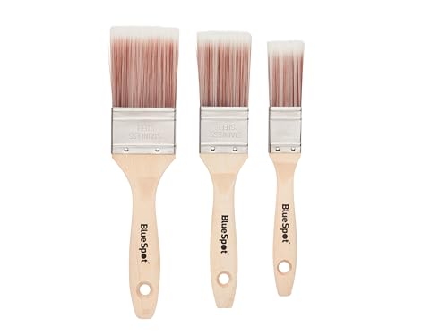 Image of Blue Spot Tools 36010 3 Piece Synthetic Paint Brush Set With Wooden Handle (1”, 1 ½” and 2”), No Bristle Loss