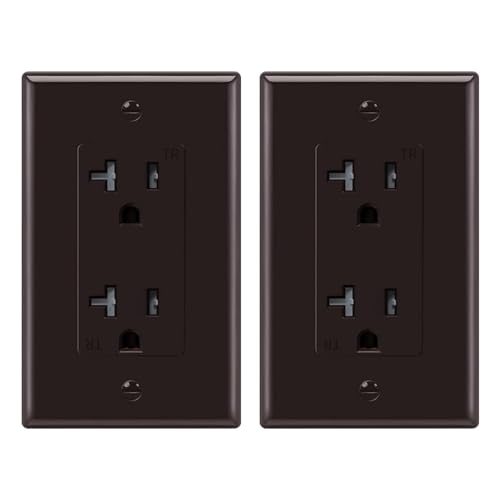 Micmi Decorator Receptacle Outlet, Tamper Resistant, Decorative Electrical Receptacle Outlet, 20Amp 125Volt, Grounding with Wall Plate UL Listed (2Pack, Brown, 20 Amp Outlet) 20 Amp Outlet B
