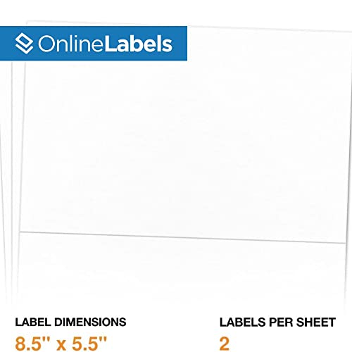 8.5 X 5.5 Half-Sheet Shipping Labels - Permanent, White Matte - For Fba, Fedex, Ups - Pack Of 1,000 Labels, 500 Sheets - Inkjet/Laser Printers - Online Labels #TOP1