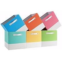 FABINADO Storage Cube | 260g/㎡ Linen Cubby Box for Shelf, Bookshelf, Closet, Wardrobe | 28cm Square Drawer Insert Basket | 6 Pack, Macaron & White(Green/Pink/Blue/Cyan/Yellow/Orange), 26.5x26.5x28cm