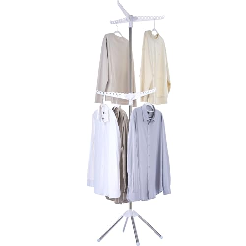 CASAMAYA Clothes Drying Rack Foldable, 74.8 inch 2 Tier Laundry Drying Rack with Rotating Clothes Rail for 54 Pieces of Clothes, Space Saving, Indoor, Stainless Steel, White and Silver CDR002W01