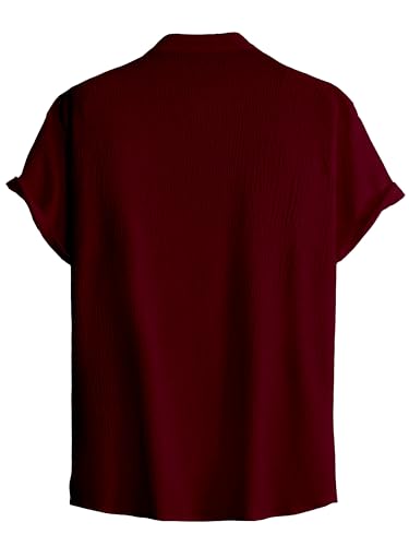 Image of Men Shirt | Black Solid Textured Casual | Regular Fit | Short Sleeve | Mandarin /Chinese Collar | Cotton Fabric | Stylish Office Summer Wear Shirt for Men