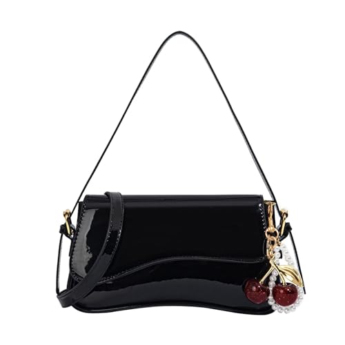 AOIR Purses for Women Trendy, Y2K Faux Leather Clutch Purse with Cherry Pendant,Crossbody Shoulder Bag and Handbags(black&red)