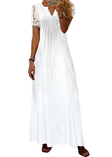 shownicer Sommerkleid Damen V Ausschnitt Floral Spitze Freizeitkleider Sommer Spitzen Strandkleid Maxi Kleider Boho Lang Lose Elegant Casual A-Linie...
