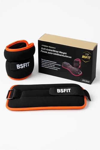 BSFIT pesas para tobillos 1 kg, Set de 2 Pesas de Neopreno, selecciona el peso 0,5kg, 1kg, 1,5kg o 2kg, tobillera para ejercicio y Entrenamiento en casa, lastres, ankle weights (2x 2kg Naranja Flúo)