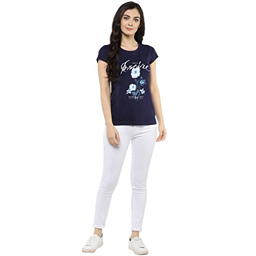 Image of Modeve Women Printed Cotton Blend Half Sleeve Round Neck T-Shirt for Summer