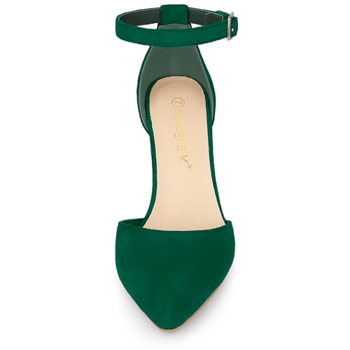 Allegra K Allegra K Women's Ankle Strap Pointed Toe Block Heels Dark Green Pumps - 10 M US