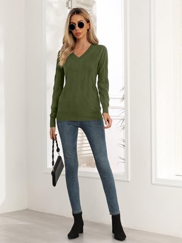 Image of Yincro Women V Neck Long Sleeve Soft Sweater Knit Casual Pullover Top