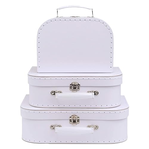 Image of Jewelkeeper Paperboard Suitcases, Set of 3 Vintage Decorative Storage Box, Luggage Decor Storage, Vintage Decor for Birthday, Weddings, White Design