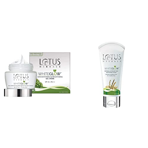 Image of Lotus Herbals Whiteglow Skin Whitening And Brightening Gel Cream, SPF-25, 40g And Lotus Herbals White Glow Oatmeal And Yogurt Skin Whitening Scrub, 100g