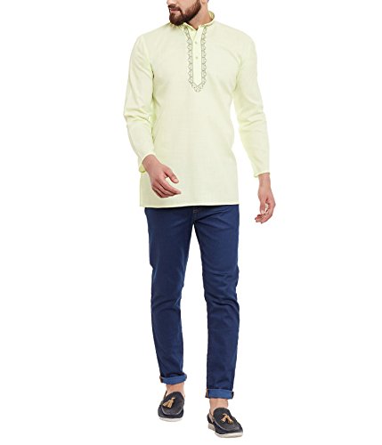Kurta corto verde Sojanya ropa étnica de algodón para hombre