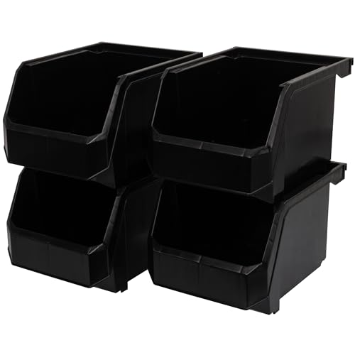 Image of ReadySpace Plastic Containers for Organizing and Storage Bins for Drawers, Desks, Office Organization, and Garage, Stackable Bins, Medium-Tall (7 inch x 11 inch x 8 inch), 4-Pack, Black