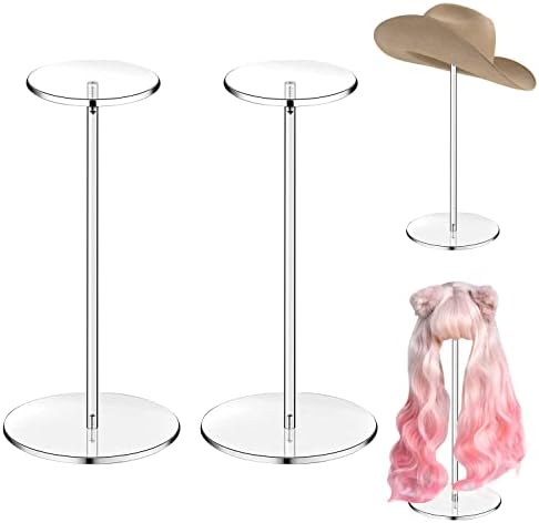 Blmsian 2 Pack Acrylic Hat Stands, Durable Decorative Wig Display Rack Hat Stands for Organizer and Displaying Various Hats, Wigs, Watch, Jewelry (12 Inch in Height, Round Bottom)