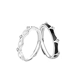 ANAZOZ Anillo Pareja Grabado Plata de Ley 925, Corona con Circonita, Anillo Plata Negro Compromiso Mujer Ajustable