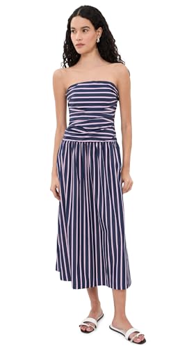 Madewell Womens Strapless Ruched Midi Dress Classic Indigo Multi Stripe 0
