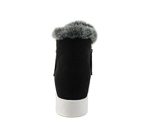 Soda Style Outing – Hidden Wedge Fashion Sneaker Bootie With Fur Collar And Side Zipper (Black, Numeric_10) #TOP4