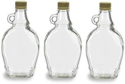 Nakpunar 3 pcs 8 oz Glass Syrup Bottles with Gold Tamper Evident Lid