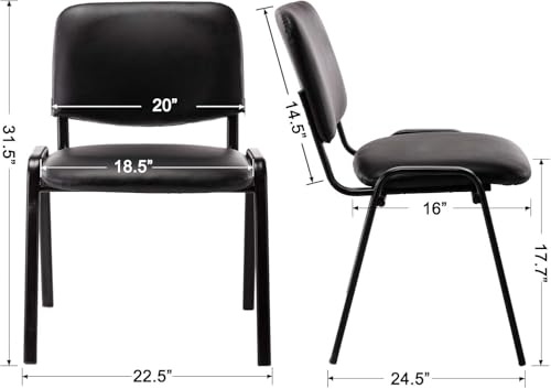 Image of HNY Black Waiting Room Stackable Chairs PU Leather Ergonomic Reception Chairs Set of 10 Conference Desk Guest Chair for Meeting Room, Office, Lobby, Events, Hall