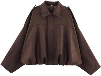 Csvinkiko Womens Faux Suede Bomber Jacket - Oversized Cropped Fall Cute Coat