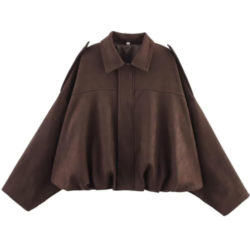 Csvinkiko Women's Faux Suede Bomber Jacket Oversized Pilot Coats Fall