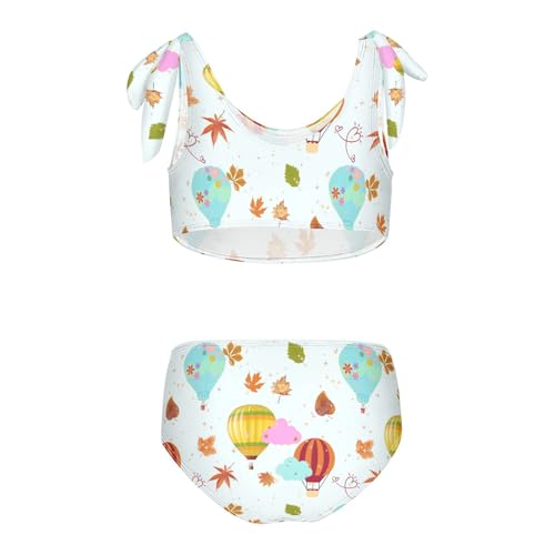 Girls Hot Balloon and Maple Leaf Patterns Swimsuit Two Pieces Bikini Set Bathing Suits Swimwear Crop Top Swimsuit Set2