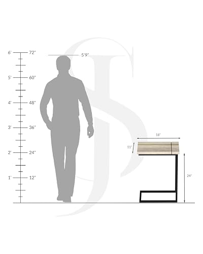 Image of Modern C-Side End Table for Living Room - Mango Wood with Black Metal Frame, Contemporary Sofa Side Table for Bedroom & Office (18L x 11D x 24H Inches) (Distressed White)