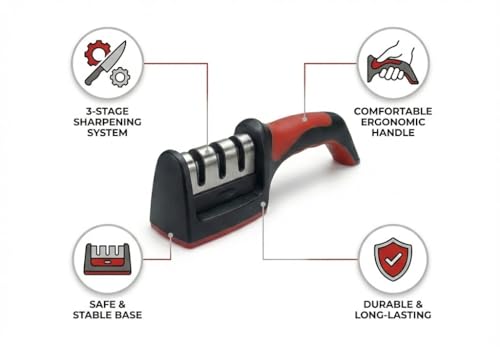 Image of Magnificent Manual Knife Sharpener Tool with 3 Stage Sharpening System | If The Box Does not Matches as in Main Image Please Return the Item, Because its Fake, its D&M FunVerse Printed on All Boxes