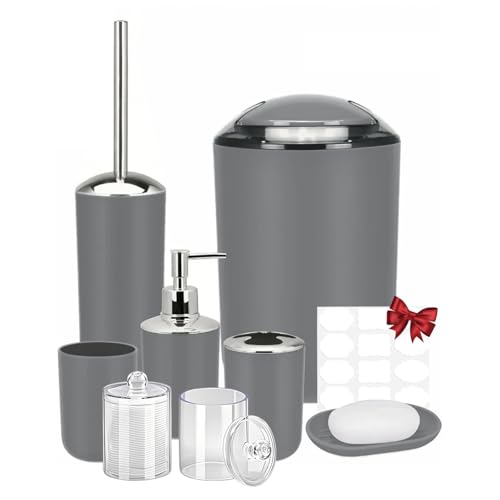 El Mejor Listado de Set para baño Top 5. 46 Juego De Accesorios De Baño De 8 Piezas Con Bote De Basura, Dispensador De Jabón, Jabonera, Soporte Para Cepillos Dental, Inodoro Cepillo Y Bote, Recipientes Baño Para Qtip,...