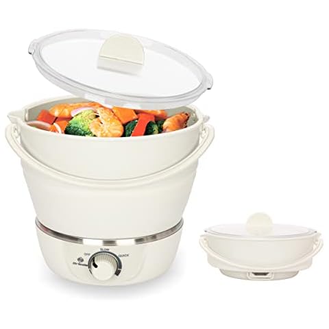 Drizzle Foldable Electric Cooker Travel Hot Pot - Dual Voltage 100V-240V Hot Pot Cooking - Food Grade Silicone Cookerware Boiling Water Steamer - Camping Office Hotel Noodle Porridge Soup Dorm Cover