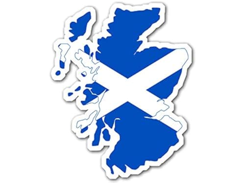 Scotland Shaped Scottish Flag Sticker (Andrew's Cross Decal, Blue and White Scot Vinyl for Cars, Trucks Laptops) (3 x 4 inch)